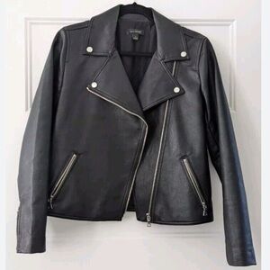 Ann Taylor Black Faux Leather Moto Jacket Women's Size 10